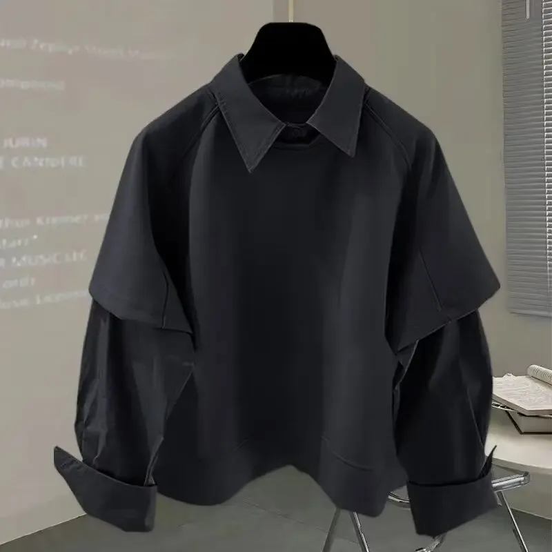 Zweiteiliges, gespleißtes Langarm-Shirt für Herbst und Winter, neues Sweatshirt für Herren, koreanischer Stil, trendige, lockere Mode, vielseitiges Oberteil