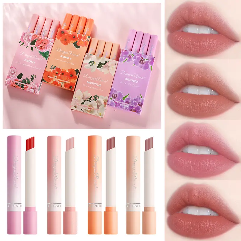 Σετ κραγιόν τσιγάρων 4 τμχ Velvet Matte Lip Gloss Αδιάβροχο Smoke Lip Stick σέξι Κόκκινη απόχρωση χειλιών Γοητευτικό μακιγιάζ για τα χείλη