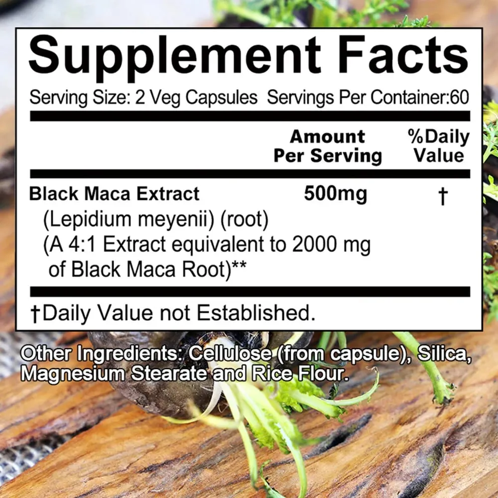 Black Maca kapszula 20000mg - Támogatja az agyműködést Elősegíti az izomnövekedést és a helyreállítást Szuper felszívódás javítja a vitalitást