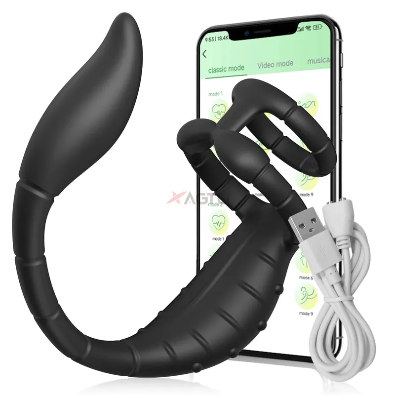 App Control Vibrator for Men Prostate Massager Dual Penis Ring Cock Rings Anal Vibrating Butt Plug Anal Sex Toy for Men