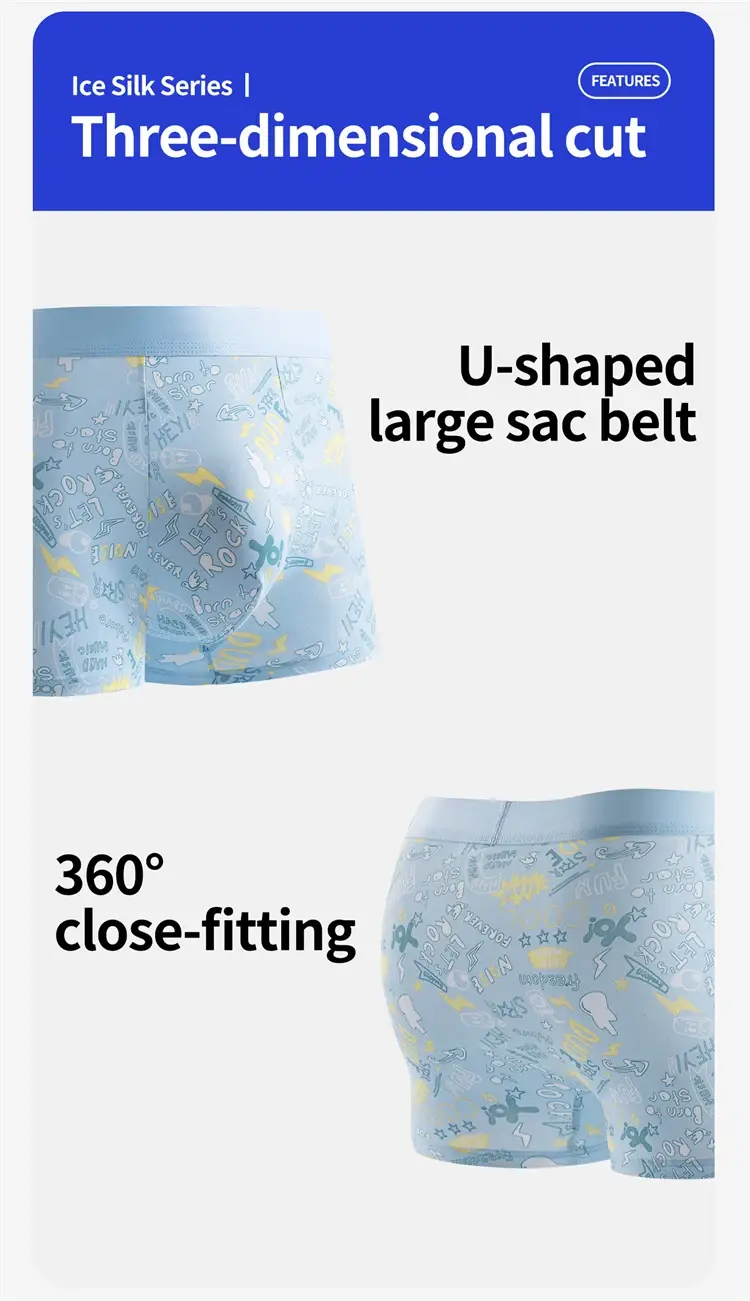 MiiOW 4Pcs Ice Silk Men Boxers 10A Antibacterial Crotch Man Panties Underpants Breathable Cartoon Print Men's Underwear Trunks