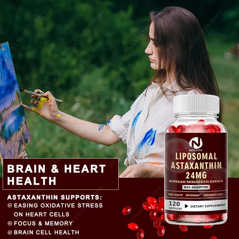Haematococcus Pluvialis Astaxanthin Capsule - Liposomal Astaxanthin 24mg - Natural Antioxidant Kalusugan ng Balat at Mata at Immune Health