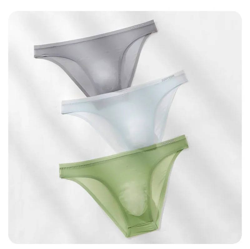 Seamless Quick Drying Men Briefs Underwear Solid Color Ice Silk Ultra-thin Underpants Sexy Breathable 3D Pouch Panties Undies