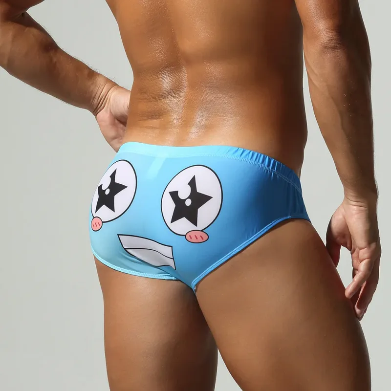 Men's Low Waist Briefs Breathable Gradual Cartoon Print Underwear Sexy Triangle Pants for Men