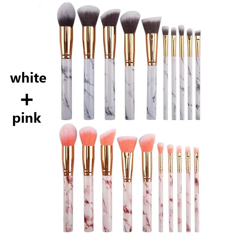 10 Pcs Marble Makeup Brushes Premium Synthetic Kabuki Foundation Blending Face Powder Blush Concealers Eye Shadows Brushes