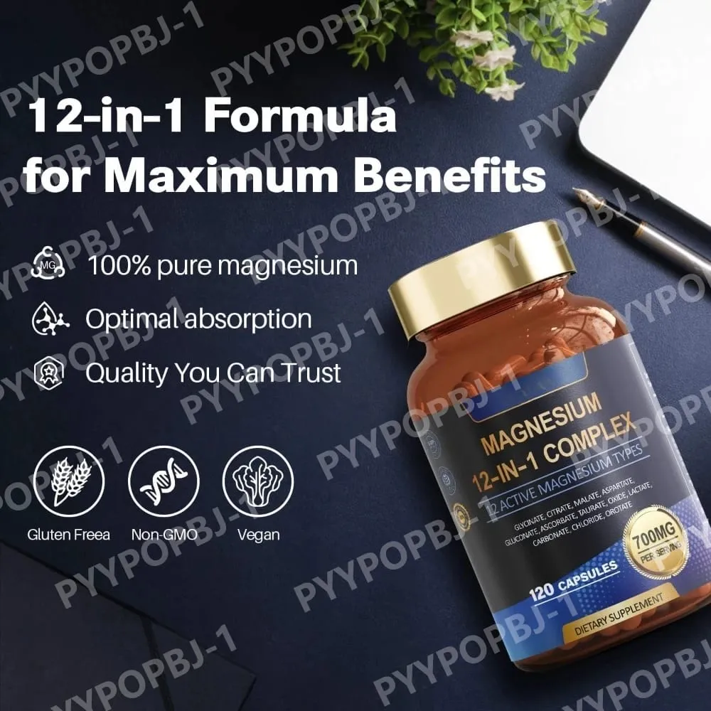Συμπλήρωμα μαγνησίου 700 mg Complex 12 σε 1 μαγνήσιο με γλυκινικό κιτρικό μηλικό οξείδιο ταυρικό ασπαρτικό οροτικό μαγνήσιο
