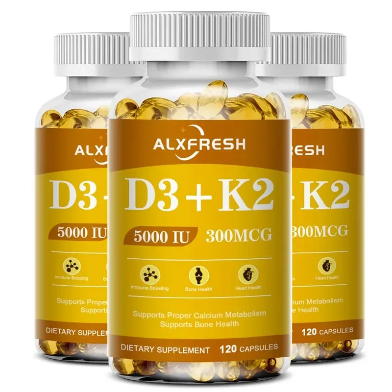 Alxfresh Vitamin D3K2 Capsule Calcium Absorption Bone &Joint Immune System Support Collagen Boosting Skin Health Supplement