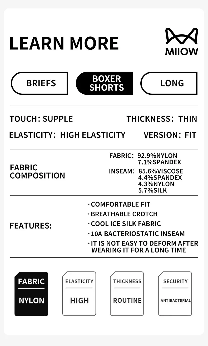MiiOW 3Pcs Ice Silk Men Underwear 10A Antibacterial Breathable Crotch Men's Panties Silky Seamless Man Underpants Boxershorts