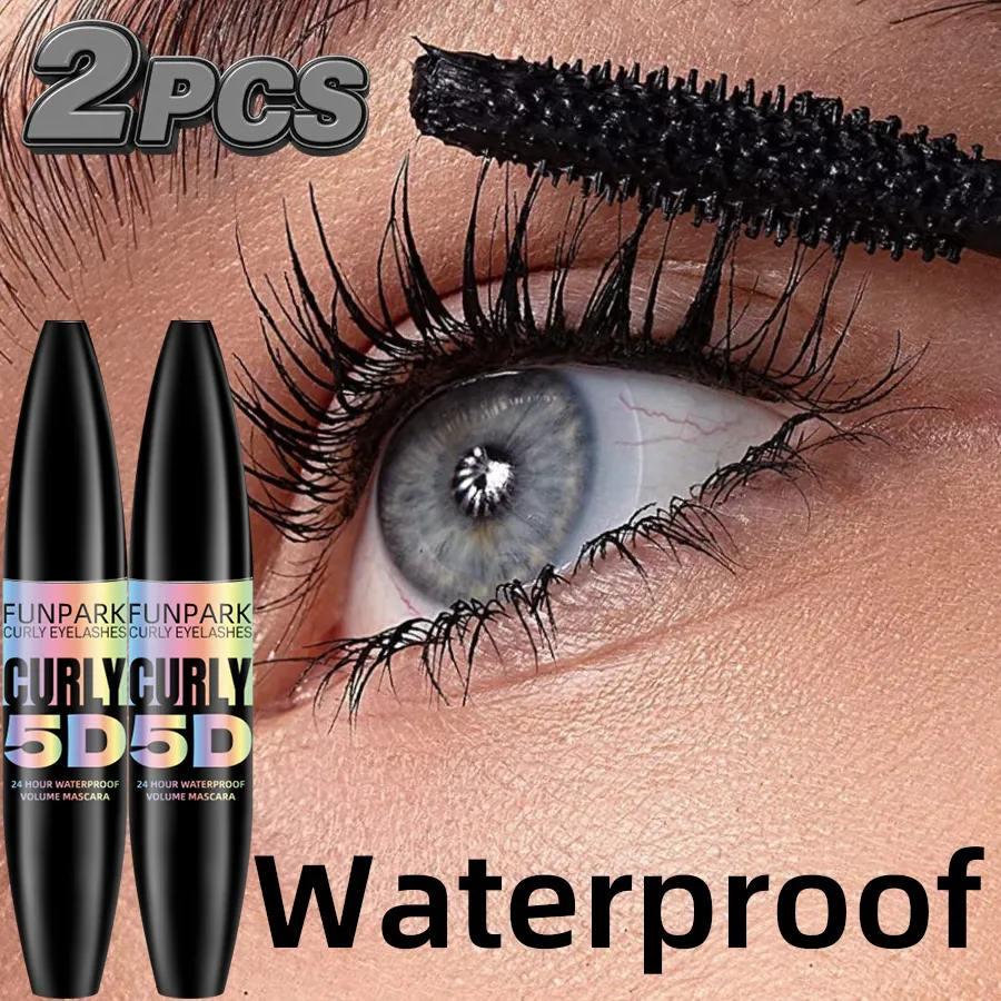 2 τμχ 5D Eye Black Mascara Waterproof Lengthens Eyelashes Extension Mascara με ίνες μεταξιού Μακιγιάζ ματιών μακράς διαρκείας για γυναίκες Καλλυντικά Κορεάτικη ομορφιά