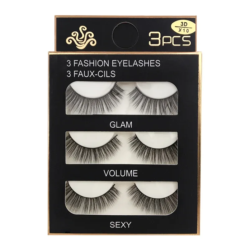 Faux Cils 3 Pairs Ψεύτικες Βλεφαρίδες Φυσικές μακριές 3D Βιζόν Βλεφαρίδες Απαλές Αφράτες Χειροποίητες Ψεύτικες Βλεφαρίδες Εργαλεία Μακιγιάζ Ματιών Maquiagem