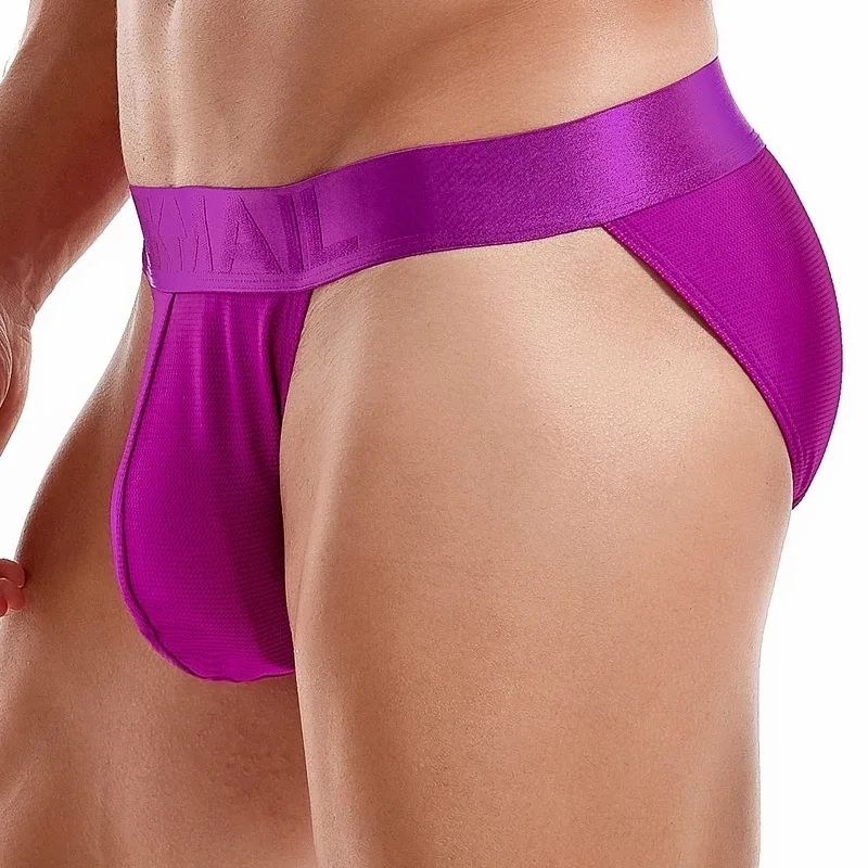 Jockmail Mans Underwear Gay Brief Nylon Mesh Sexy Low Waist Ropa Interior Hombre Letter Embroidery Sissy Panties Male Lingerie