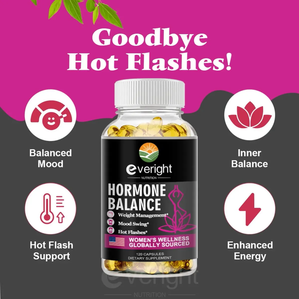 Kumpletong Herbal Menopause Supplement para sa Kababaihan-Multibenefit Menopause Relief Hormone Balanse para sa Night Sweats Mood 120 CAPSULES