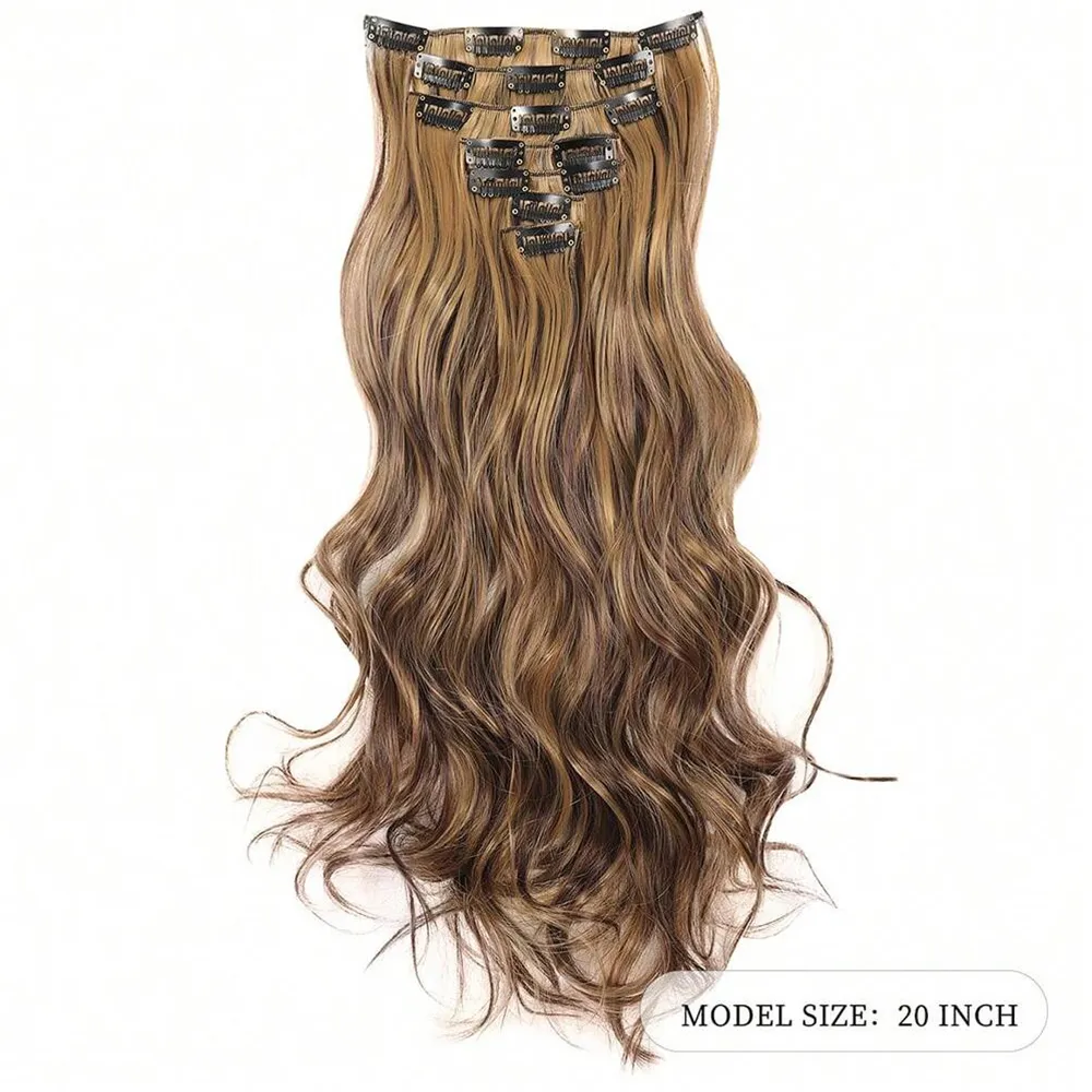 7 κλιπ σε επεκτάσεις μαλλιών Long wave Hairstyle Blck 20 ιντσών Φυσικά Συνθετικά Μαλλιά Καθημερινή Χρήση Hairpiece για γυναίκες