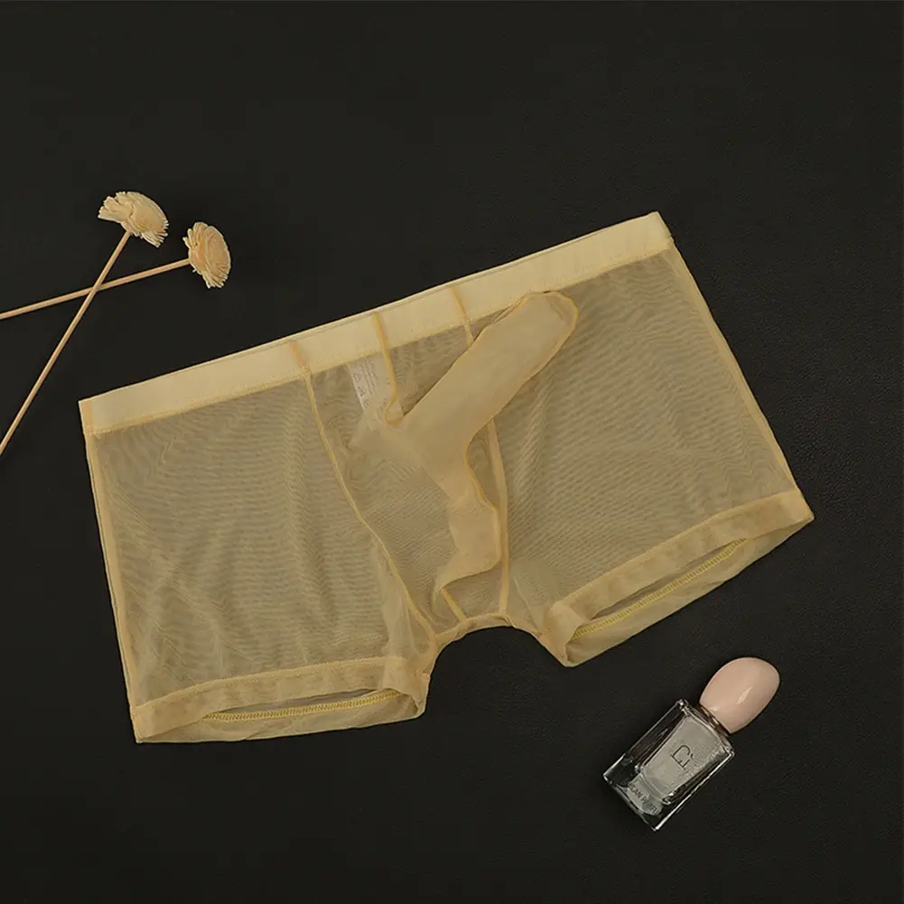 Sexy Mannen Mesh Transparant Lichtgewicht Ondergoed Zien Door Ademende Boxer Slips Slipje Bullet Scheiding Mannelijke Boxer Slipje