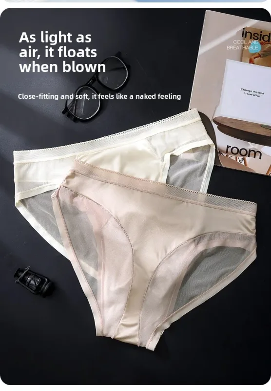 Male Glossy Silk Satin Briefs High Rise Lace Trim Ice Silk Underwear Soft Breathable U Pouch Men Panties