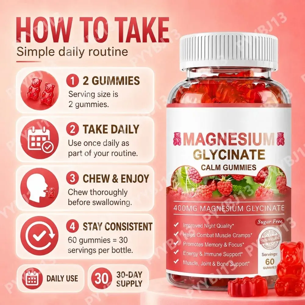 Σερβία Magnesium Gummies-Γλυκινικό μαγνήσιο και μηλικό μαγνήσιο Συμπλήρωμα καλίου μαγνησίου χωρίς ζάχαρη για υποστήριξη της υγείας