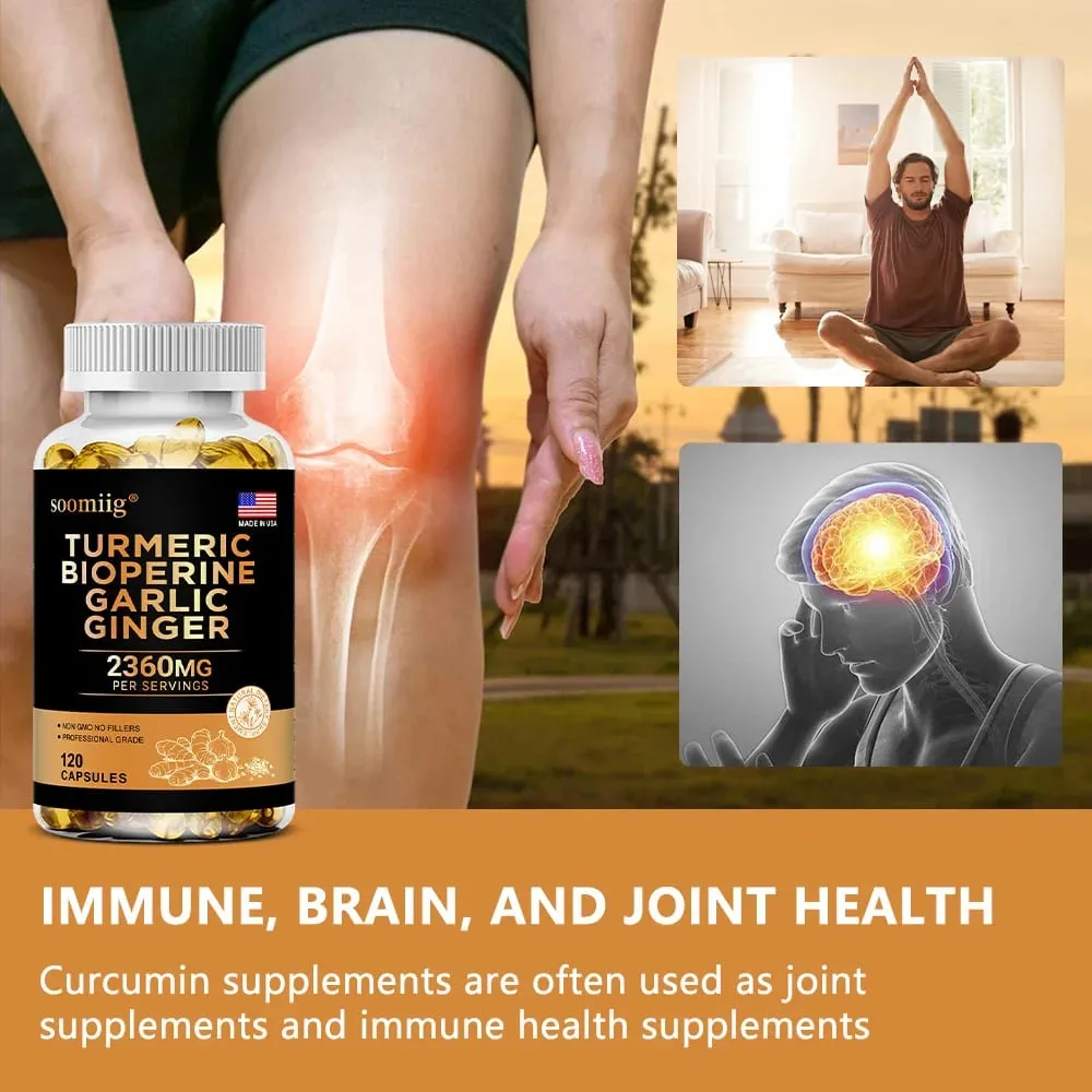 Turmeric Ginger Supplement with Garlic Curcumin Black Pepper Support Joint Health Promote Digestion and Boost Immune Health