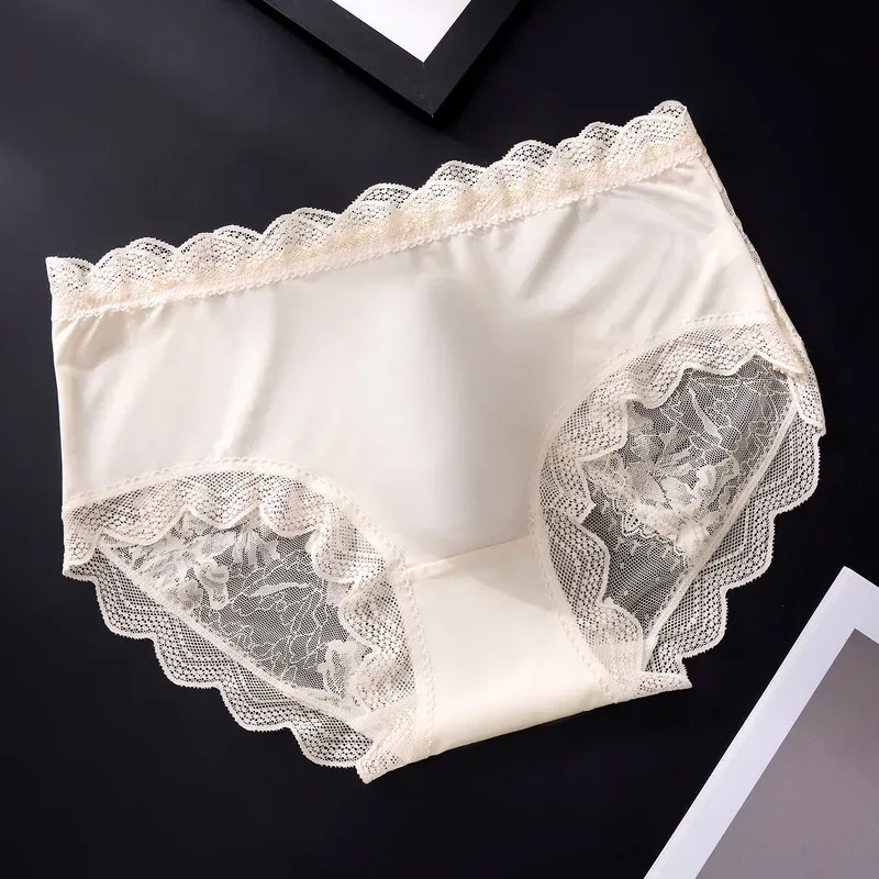 Men Sexy Luxury Ice Silk Briefs Scalloped Floral Lace Splicing 3D Contour Pouch Ultra Thin High Elastic Nightwear Underwear