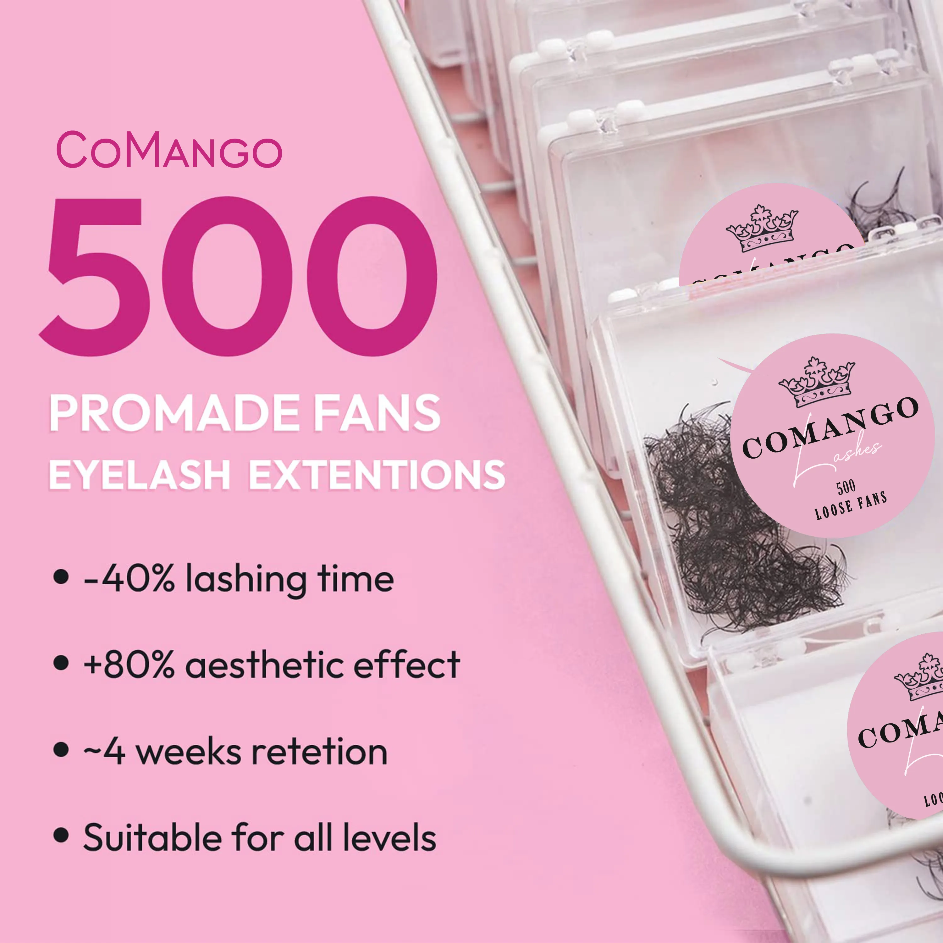 CoMango 500Fans Promade Fans Eyelashes Extension Bulk 3/6/7/10/12/14/16D Pointy Stem 0,05/0,07 C/D Curl Premade Volume Fans