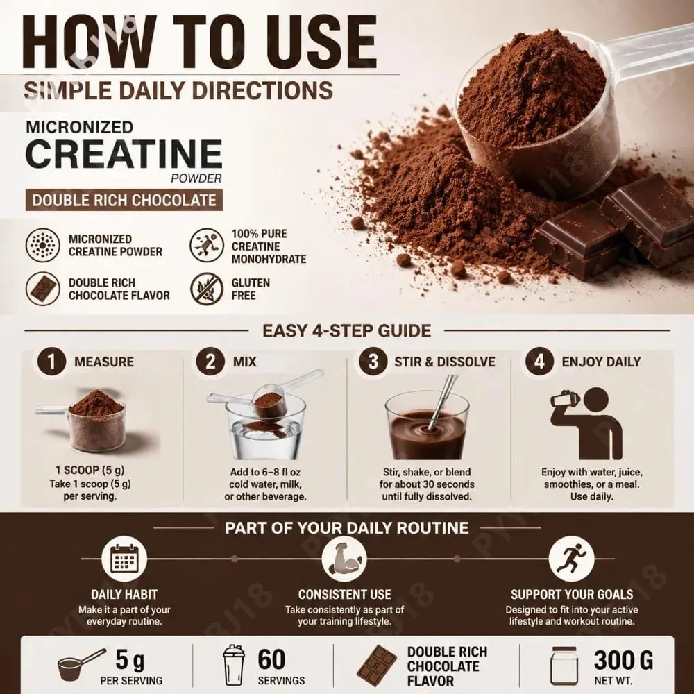 Micronized Creatine Monohydrate Powder 5g Supports Muscle Strength Workout Recovery & Training Performance Flavor Chocolate 300g