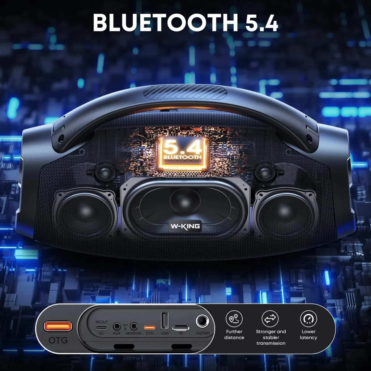 330W Peak Wireless Boom Box Large Bluetooth Speaker 7.5" Subwoofer/IPX7 Waterproof Party Massive Bass for Outdoors