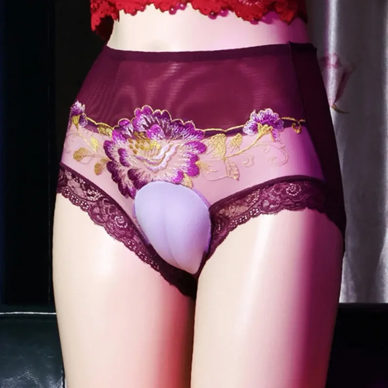 Fashion Hot Stylish Briefs Underwears White Black Crossdress Hiding Gaff Panties Men Polyester Purple Royal Blue