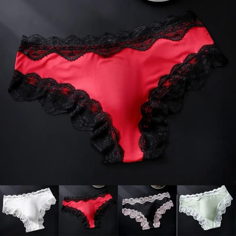Men Panties For Men Lace Trim Briefs Breathable High Elastic 3D Convex Pouch Underpant Sexy Thin See Through Underwear