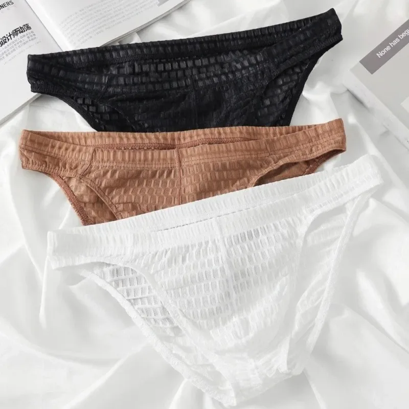 Breathable Low Waist Men's Briefs Transparent Ultra-thin Ice Silk Underwear Lingerie Mesh Panties Male Comfort Fit