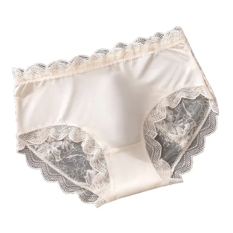 Men Sexy Luxury Ice Silk Briefs Scalloped Floral Lace Splicing 3D Contour Pouch Ultra Thin High Elastic Nightwear Underwear
