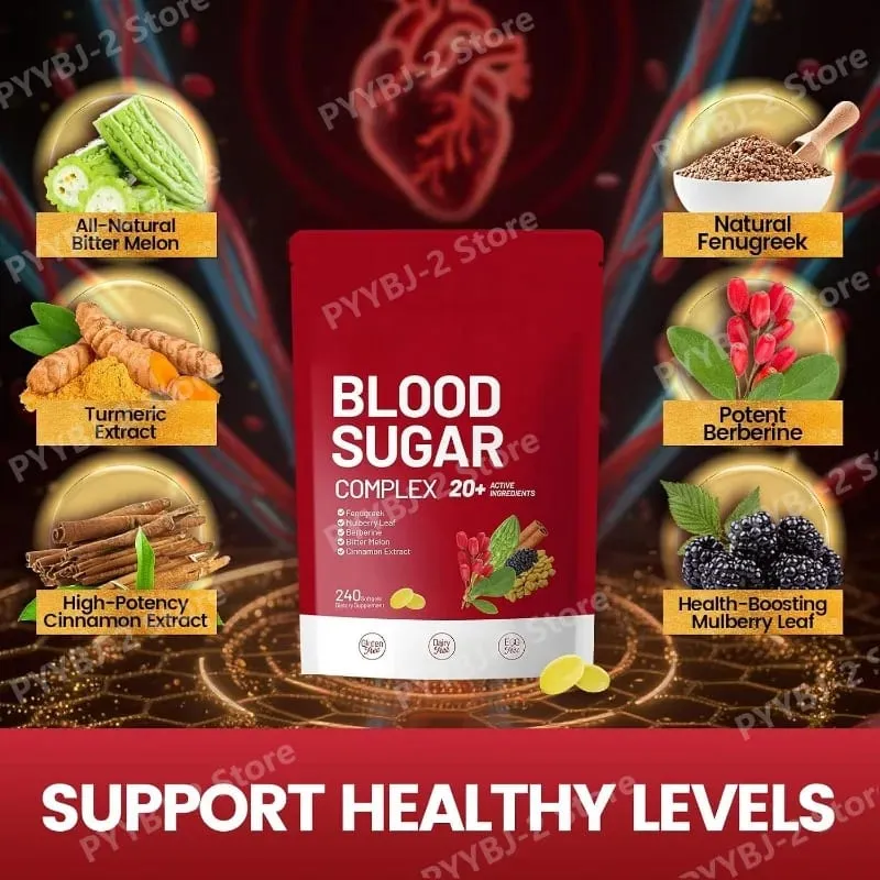 Blood Sugar Complex Supplement 240 Softgels Naglalaman ng Multivitamin at Cinnamon bitter Gourd 20 Herbs Extract Suporta sa Pang-araw-araw na Kalusugan