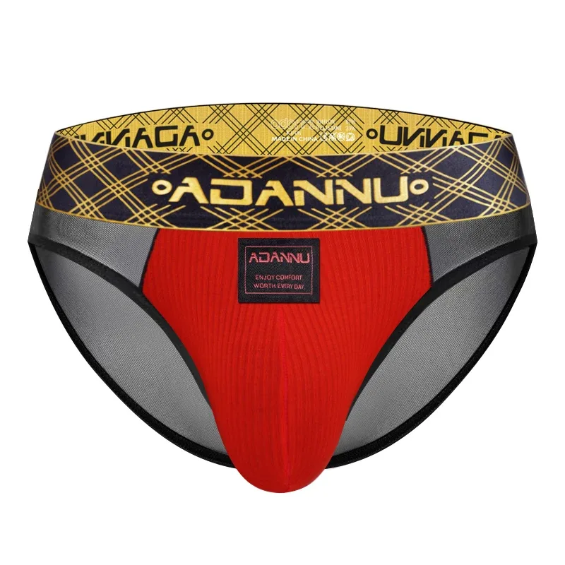 Luxury Ice Silk Men's Underwear with Gold Thread Embroidery Waistband Ultra-Thin Transparent Mesh Quick-drying Briefs for Men