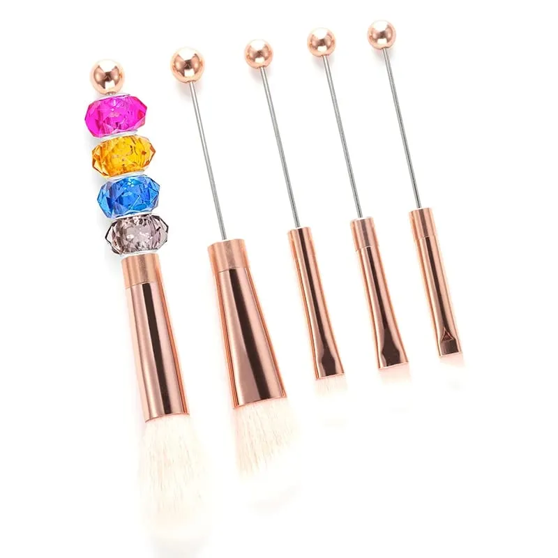 【5Pcs Beaded Eyeshadow Brush Diy Beaded Cosmetic Brush Make Up Brushes Tool Kit Metal Handle Matibay na Eye Makeup Brushes】