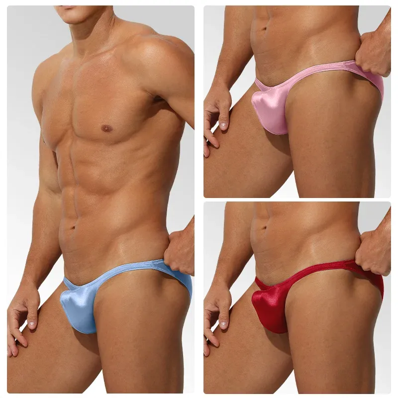 Low Waist Ice Silk Satin Men's Underwear Tight Fit Sport StyleJJ Boosting Luxury Sensual Briefs Youth Nylon Spandex