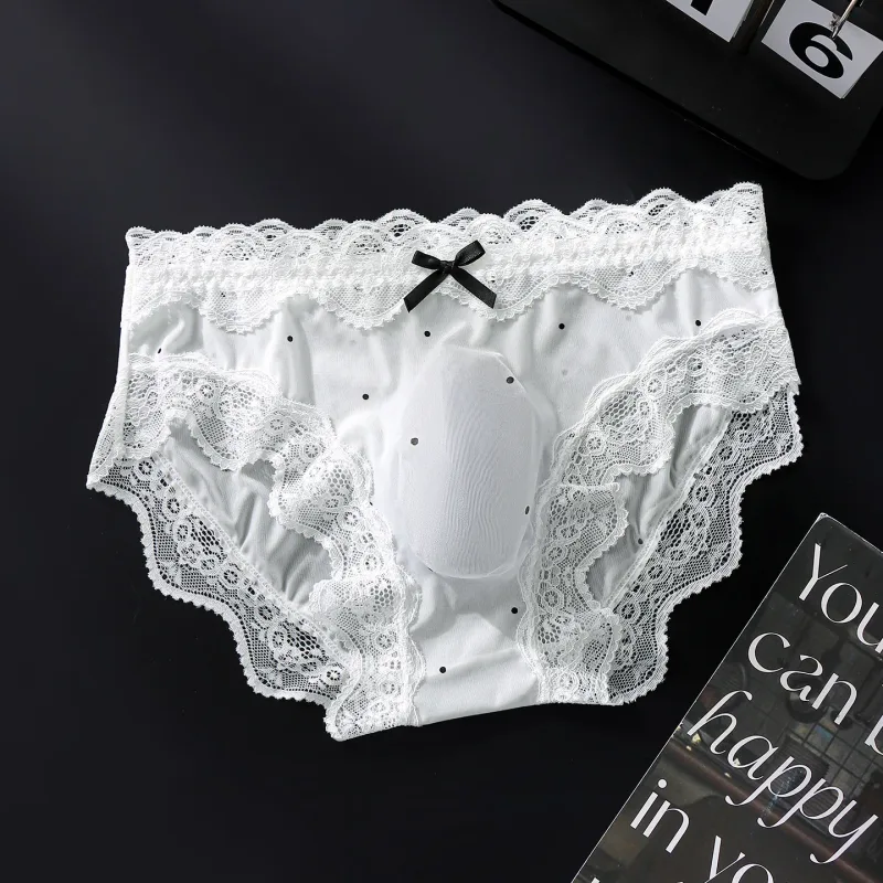 Men Sexy Lace Briefs Sweet Women Style Panties for Men Mid Waist Sheer Ice Silk Seamless Underwear Stretch U Convex Underpant