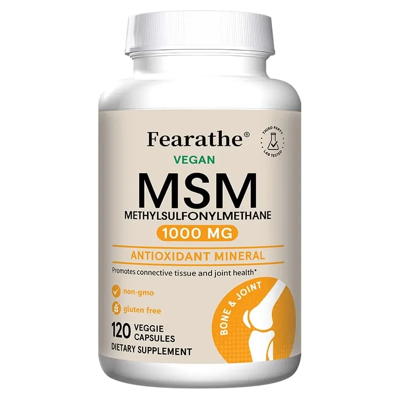 Ang Fearathe Methylsulfonylmethane(MSM)1000 Mg Antioxidant ay Nagtataguyod ng Joint Health Balanced Calcium Absorption Non-GMO Gluten-free