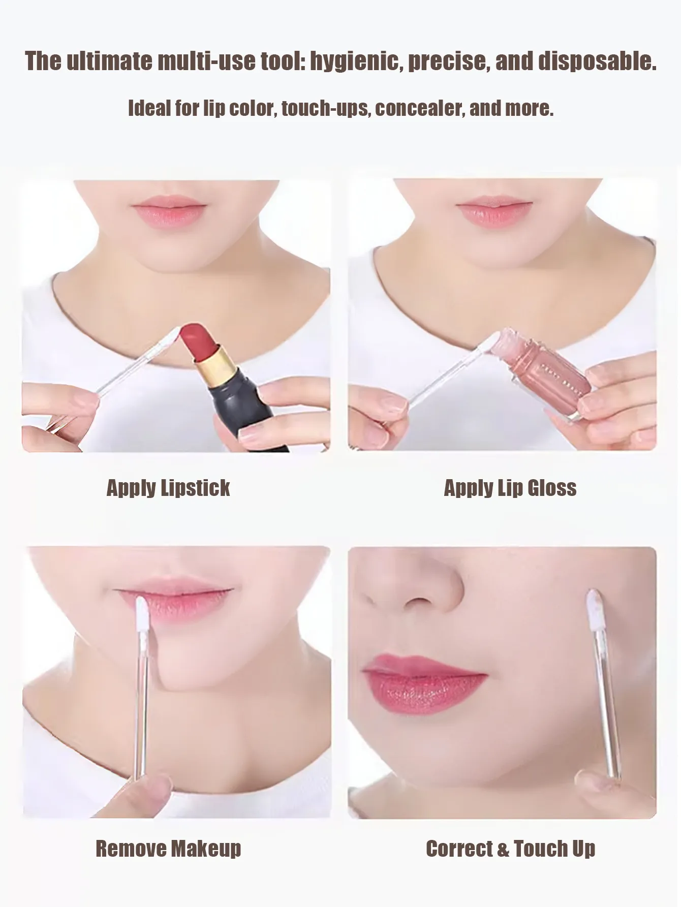 50/100 Pcs Disposable Lip Brushes Flocked Tip Makeup Brush Portable Hygienic Applicator para sa Lip Gloss Foundation Concealer Mask