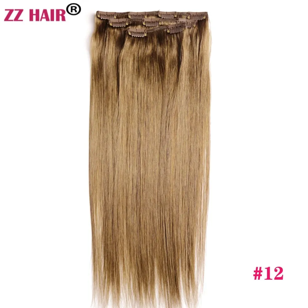 100% תוספות שיער Human Remy 16"-28" 80g-100g 3 יחידות סט 1x20 1x15 1x10 קליפס-בשלוש חתיכות אור ישר טבעי