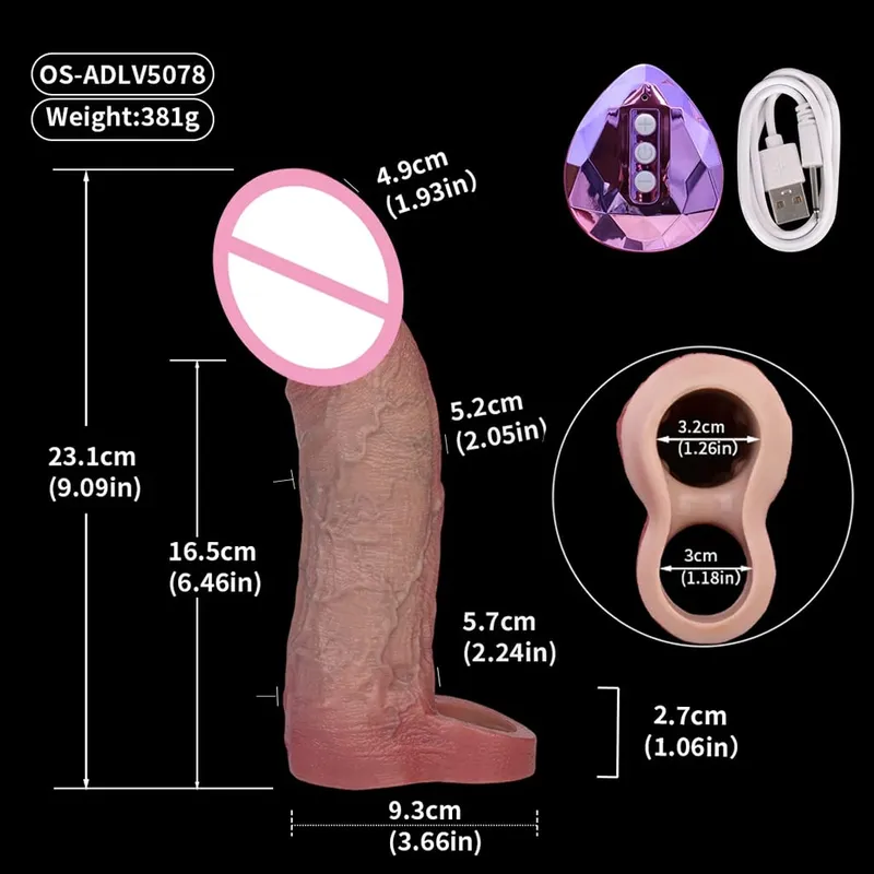 Consolador hueco realista con Control inalámbrico, funda de silicona suave para pene, condón, potenciador de pene masculino, retardante de eyaculación, Juguetes sexuales