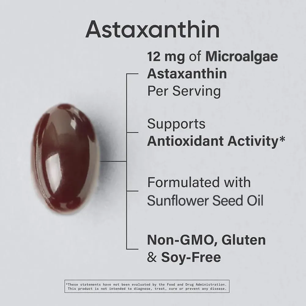 Astaxanthin 12mg Premium Astaxanthin תוספי נוגדי חמצון | תומך במחזור הפנימי של מפרק העין בבריאות העור | שִׁזוּף