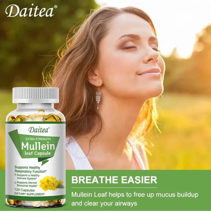 Mullein Extract Capsules Suitable For Lung & Bronchial Cleanse for Smokers - Respiratory Health Support Gut Health