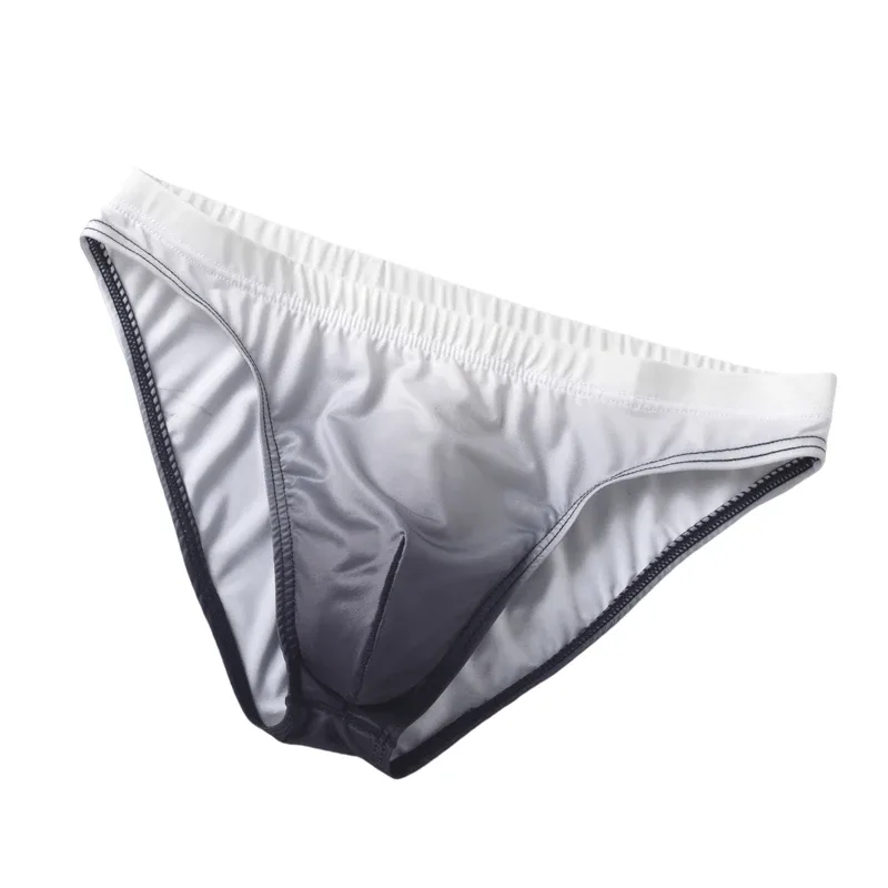 Ice Silk Mens Briefs Underwear With Gradient Color Pouch Breathable Sexy Bikini Slips Low Waist Male Butt-lifting Panties Cuecas