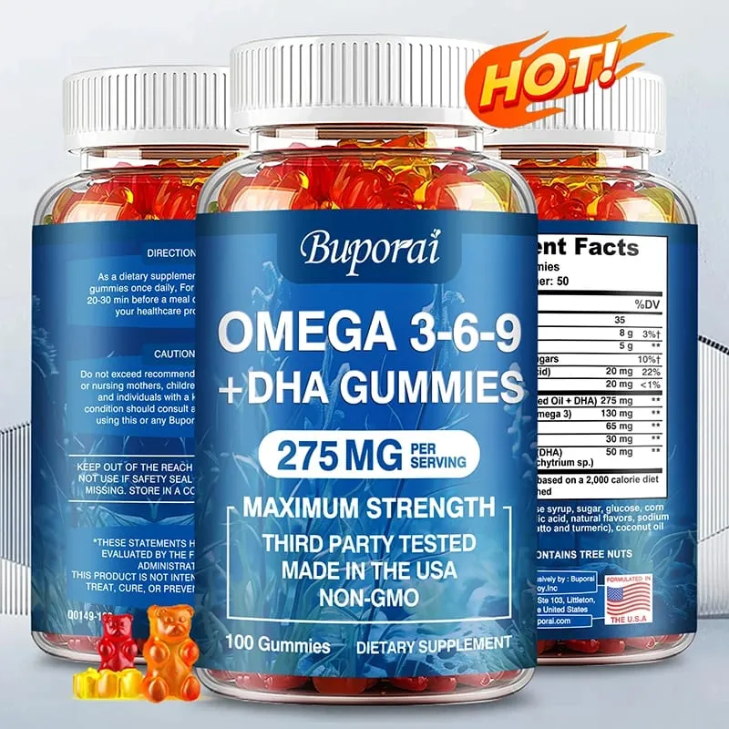 Omega 3 6 9 + DHA Gummies - Brain Health Enhances Concentration Memory Improves Blood Circulation Eye Support