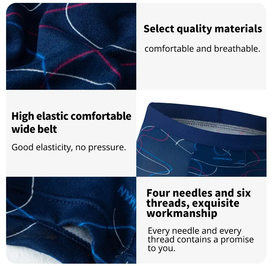 4-teilige Herrenmode, bedruckte Unterwäsche, atmungsaktive Schritt-Boxershorts für Teenager, bequeme Übergrößen-Unterwäsche bis 6XL.