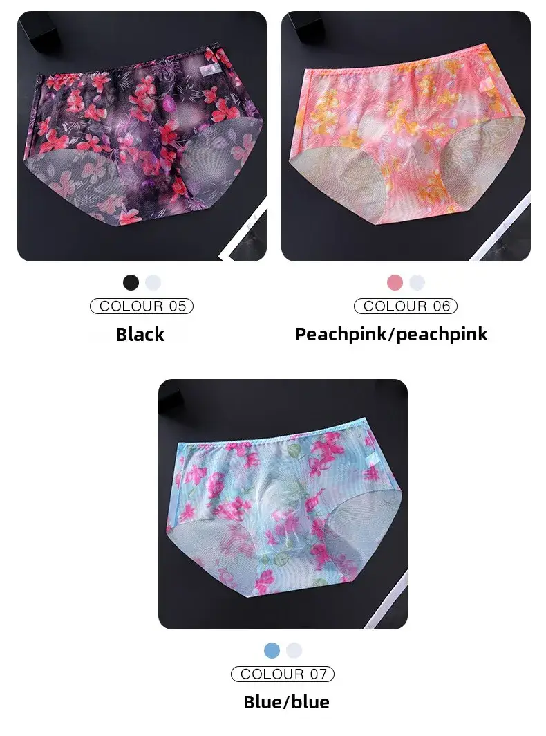 Men's 3D Space Capsule Molded Pouch Briefs Floral Print Sheer Mesh Ice Silk Ultra Thin High Elastic Male Underwear