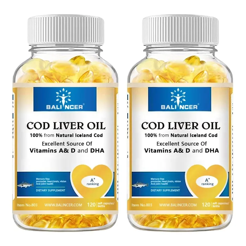 Cod Liver Oil Capsules Vitamins A & D and DHA Support Stress Relief Strengthen The Brain Bones Improve Memory and Intelligence