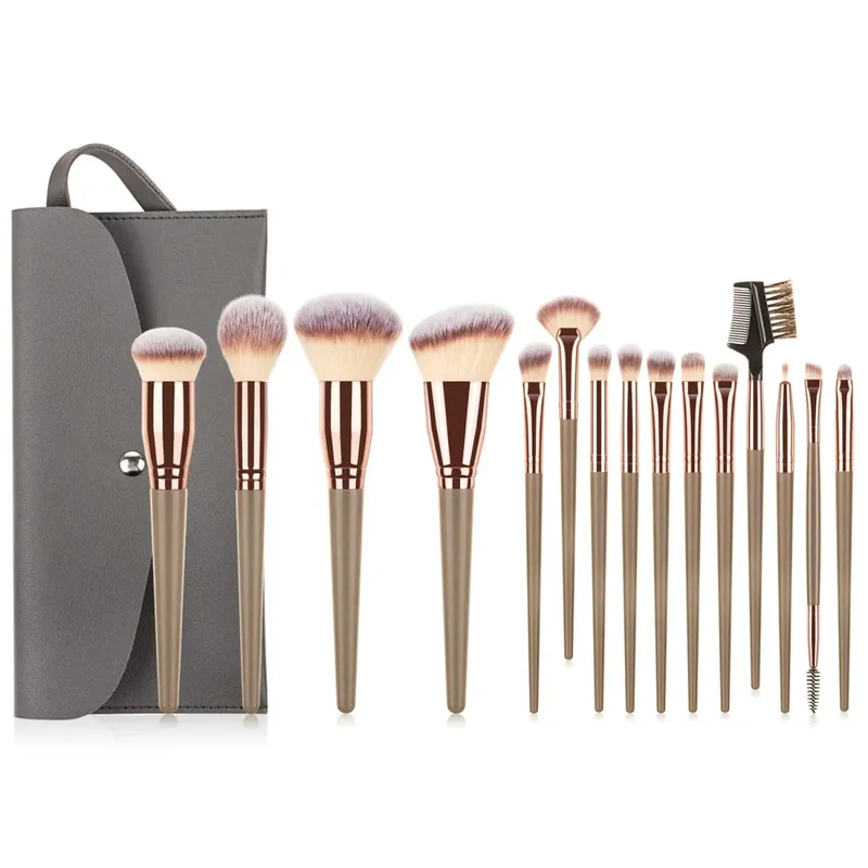 15 Stuks Make-Up Kwasten Set Met Opbergtas Zachte Haren Gezicht Oogborstel Kit Voor Foundation Blush Oogschaduw Wenkbrauw Cosmetische gereedschap