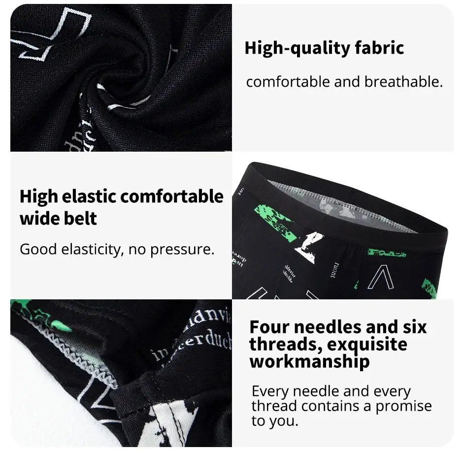 4-teilige Herrenmode, bedruckte Unterwäsche, atmungsaktive Schritt-Boxershorts für Teenager, bequeme Übergrößen-Unterwäsche bis 6XL.