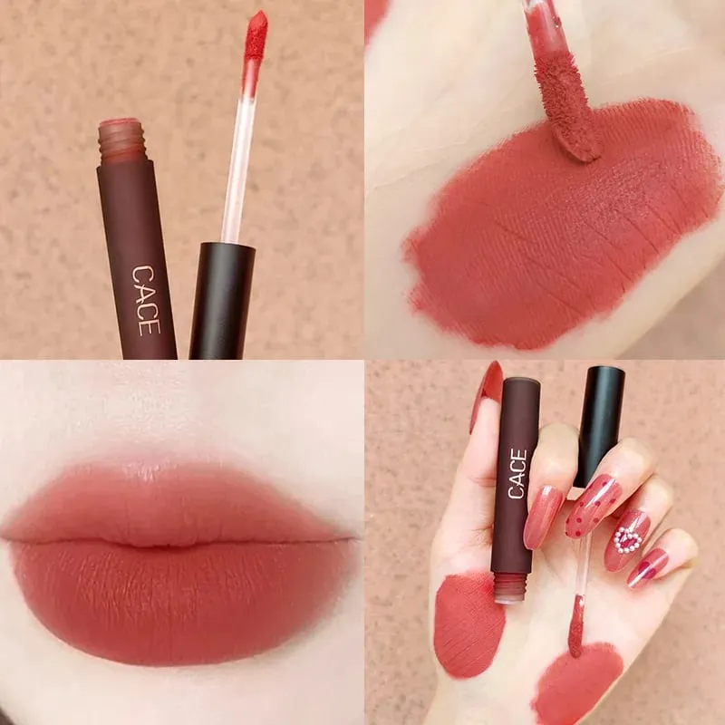 4 Pcs Liquid Lipstick Makeup Sets Matte Red Tint Lipgloss Long Lasting Waterproof Lip Stain Cosmetics With Necklace Gift