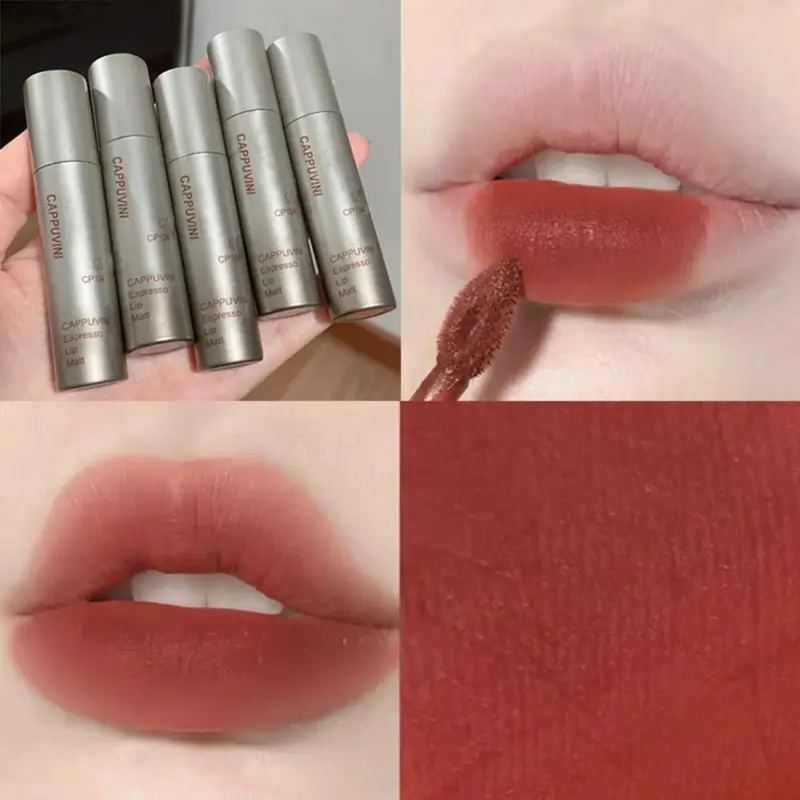 Cappuvini Espresso Matte Lipstick Velvet Lip Glaze Waterproof Long-lasting Texture Smooth Glossy Makeup Setting Lip Color