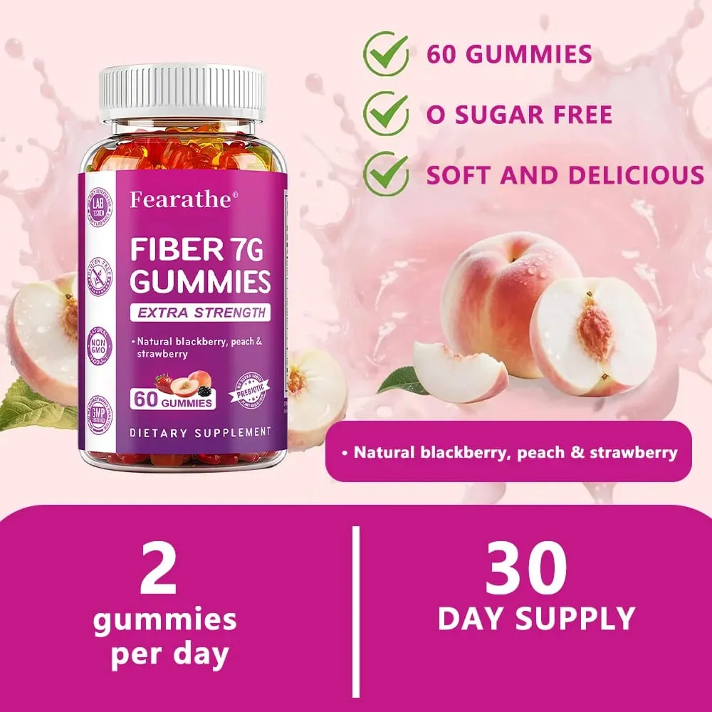 Prebiotic Fiber Gummies para sa Matanda - 7G Fiber Extrang Lakas - Zero Sugar Added - Digestive Health & Regularity Support